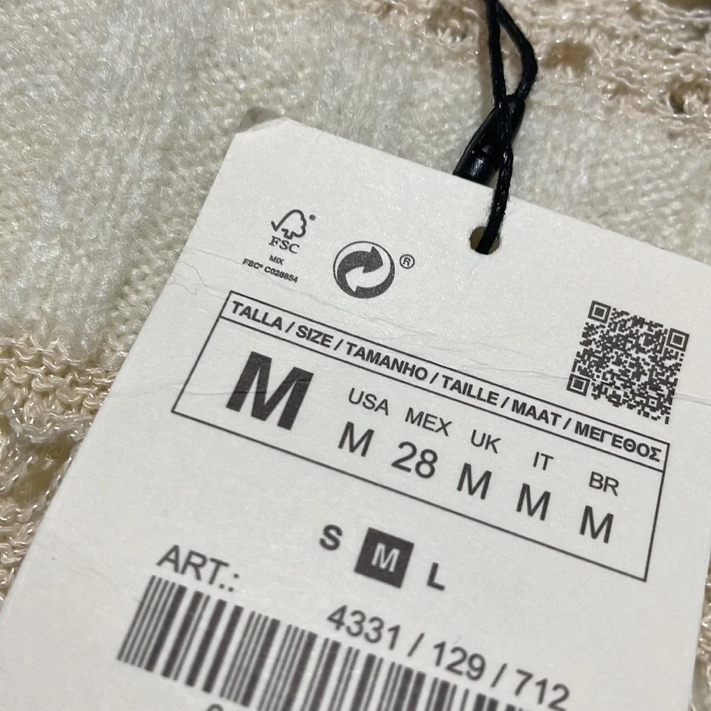 NWT ZARA COMBINATION POINTELLE VEST Sweater Top Super Oversize M Ivory